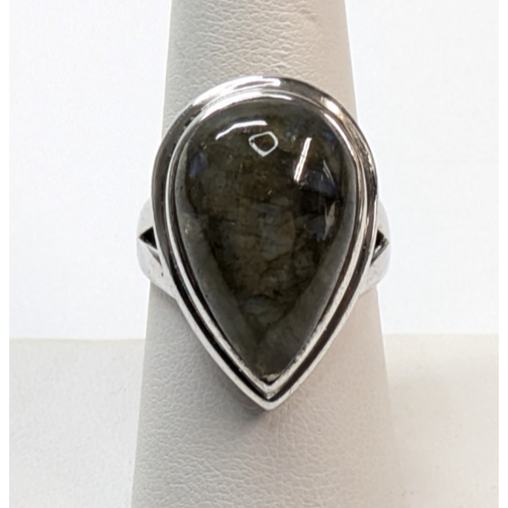Chapal Zenray NF Sterling Silver Chunky Tear Drop Green Labradorite Ring Sz 8